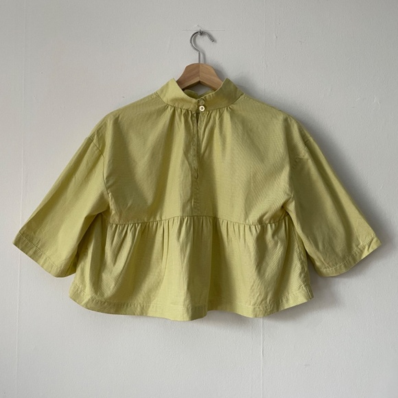 EVERLANE yellow/green short sleeve blouse - Picture 3 of 4